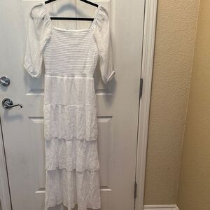 Chic White Tiered Maxi Dress, Lined and Gauze like fabric